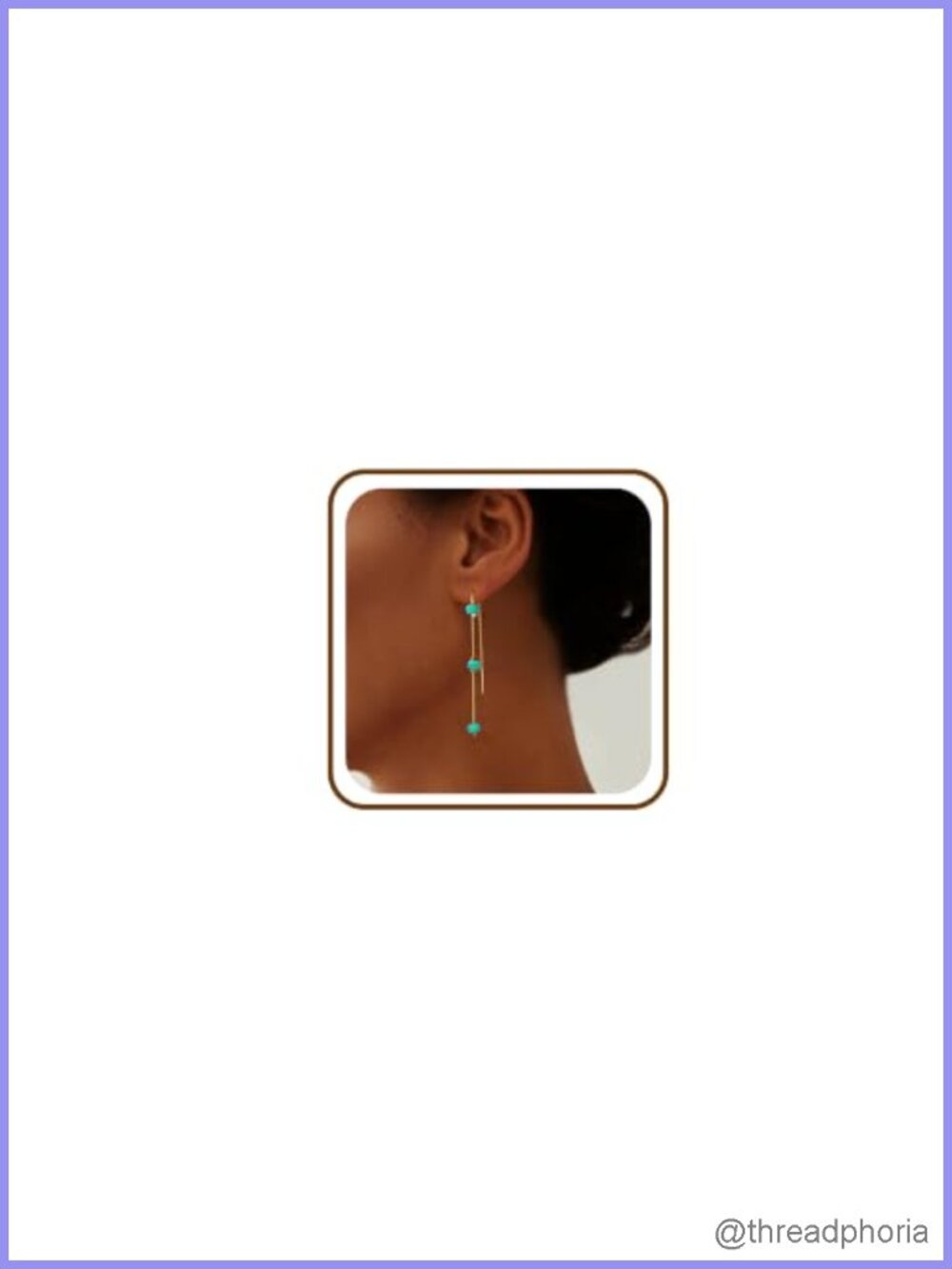 Genuine Turquoise Dangle Threader Earrings 14K Gold Plated Hypoallergenic Boho